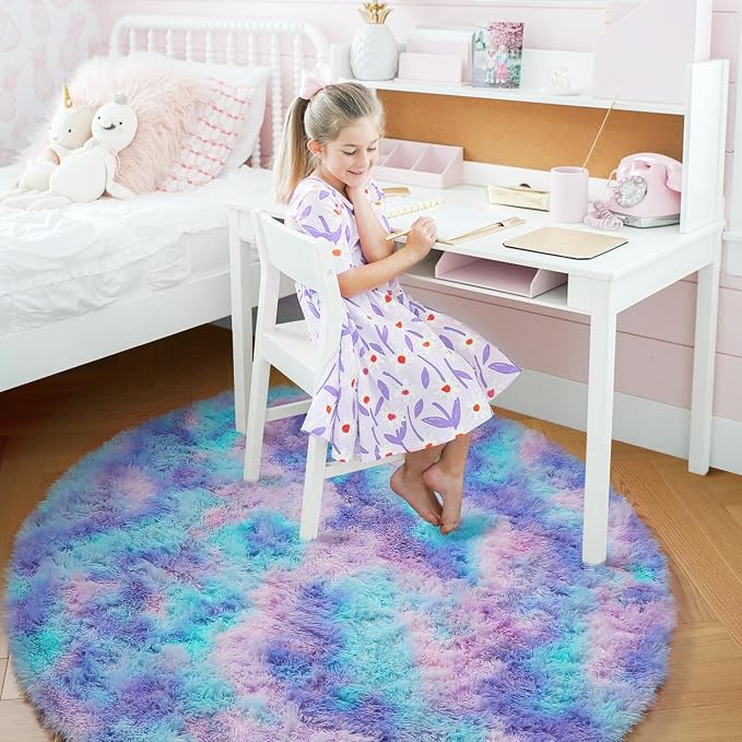 Amdrebio Purple Rainbow Small Round Rug 3Ft - Image 2