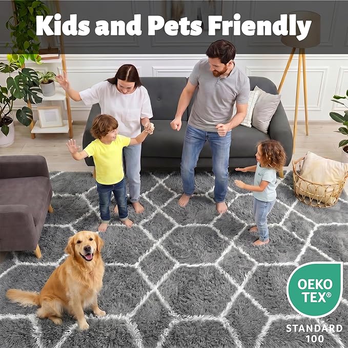 ONASAR Area Rugs for Bedroom Living Room, 4x6 Fluffy Grey and White Floor Rug - Image 4