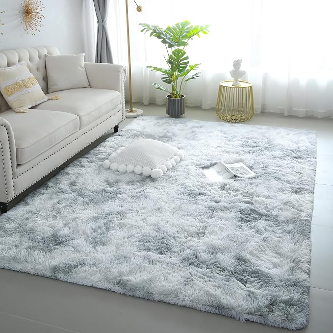 KICHOWUA Area Rug 5x7 Light Grey Fluffy Shag - Image 8
