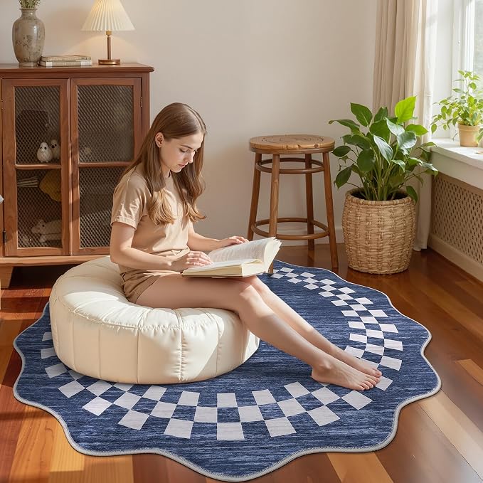 GarveeHome Scalloped Round Rug 4ft Modern Solid Color Circle Rugs Non Slip Low - Image 8