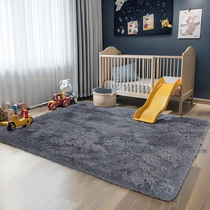 KICHOWUA 4x6 Grey Fluffy Shag Rug - Image 6
