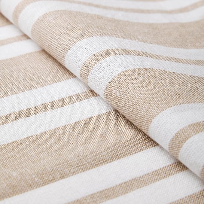 Encasa XO Table Runner, Woven Cotton Dining Runner 13"x104" Franca Beige Stripes - Image 5