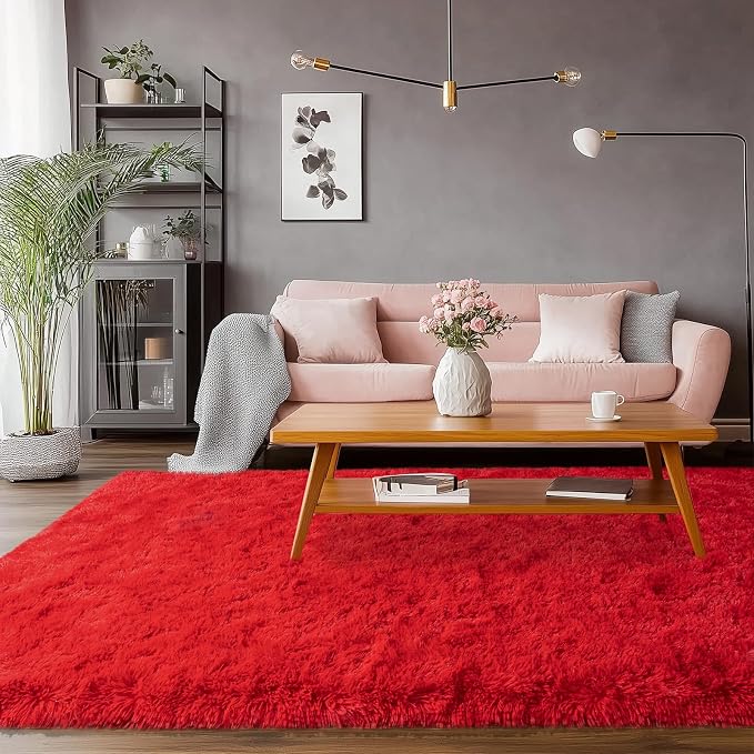Soft Red Rugs for Bedroom, 4x6 Fluffy Fuzzy Shaggy Rugs for Living Room - Image 5
