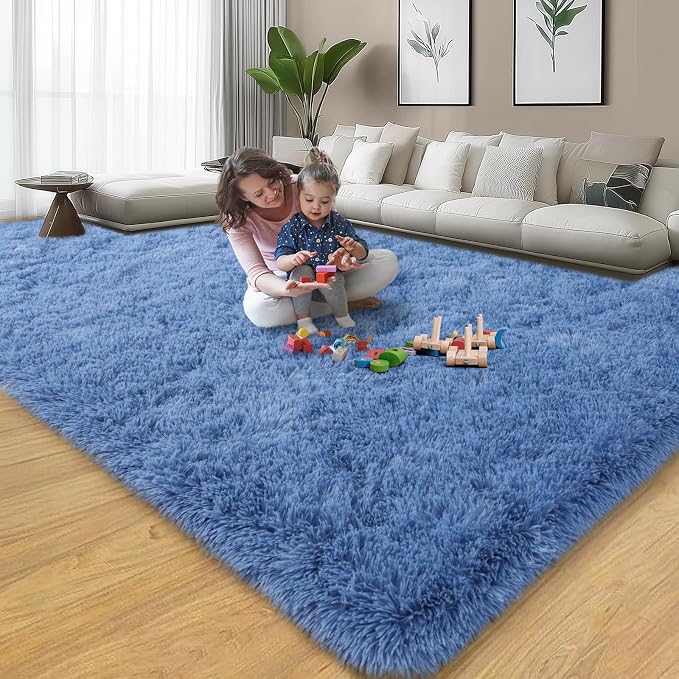 qulint Blue Rug for Living Room 8x10, Plush Fluffy Bedroom Rug 8x10 Soft Shag - Image 7