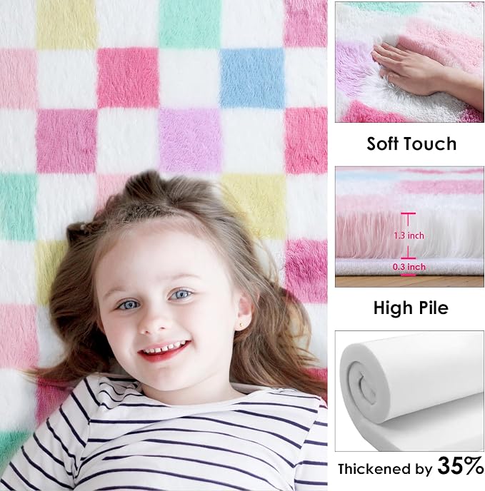 KICMOR Pink Rainbow Checkered Rug - Image 2