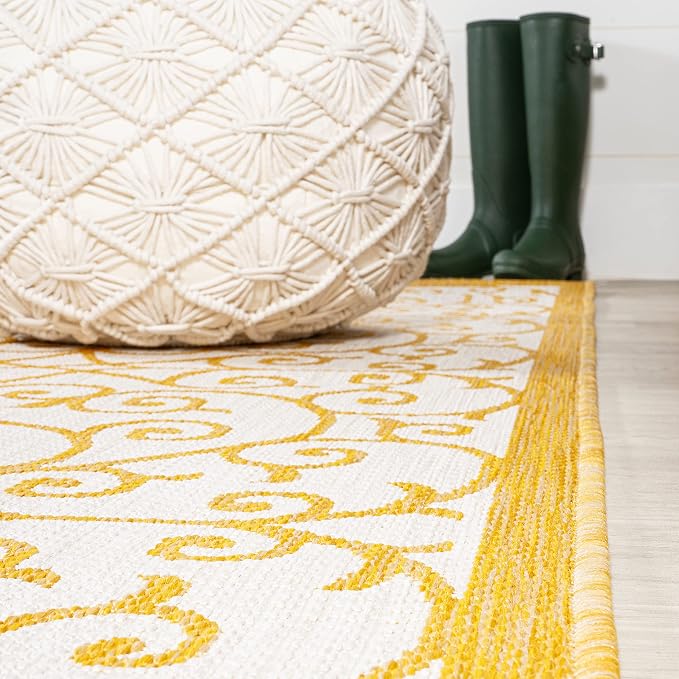 JONATHAN Y Vintage Filigree Indoor Outdoor Runner Rug 2X8 Cream/Yellow - Image 6