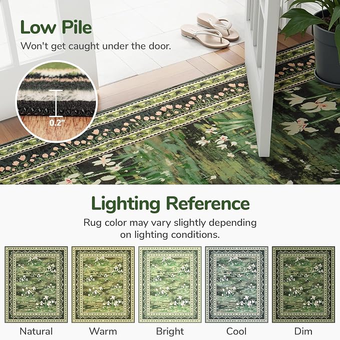 Lessymo Dark Green 5x7 Floral Rugs - Image 7