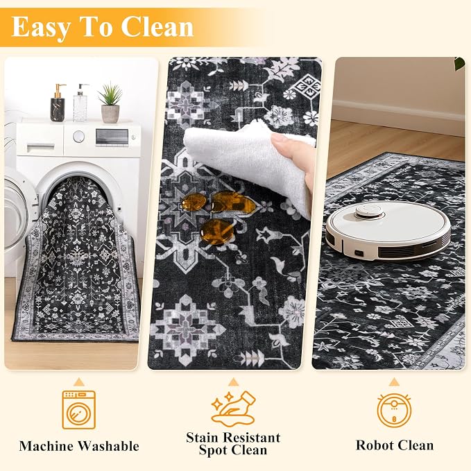 HEBE Washable Hallway Runner Rug 2'x 6' Non Slip Kitchen Rugs Runner, Low Pile - Image 4