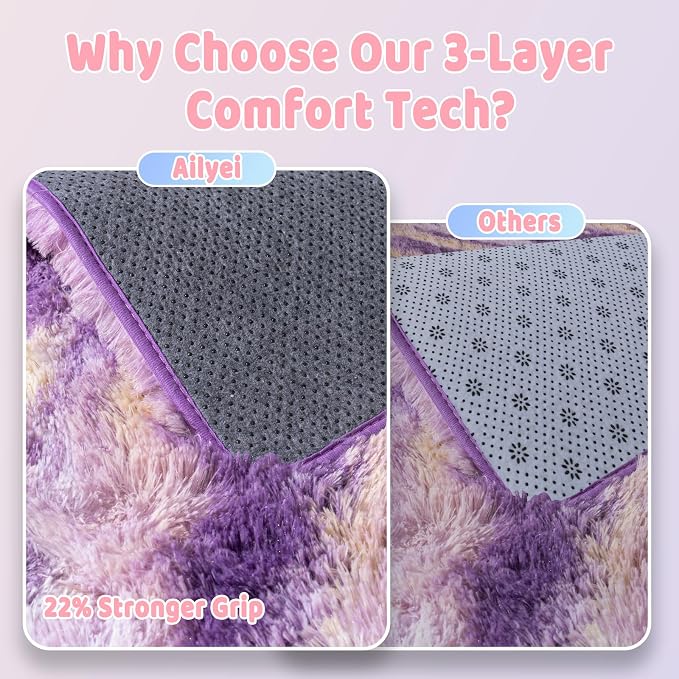 Shag Rugs for Living Room 9x12, Ultra Soft Abstract Purple Big Fuzzy Rugs for - Image 6
