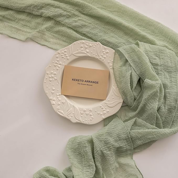 2Pcs Sage Green Cheesecloth Table Runner 120 Inches - Image 6