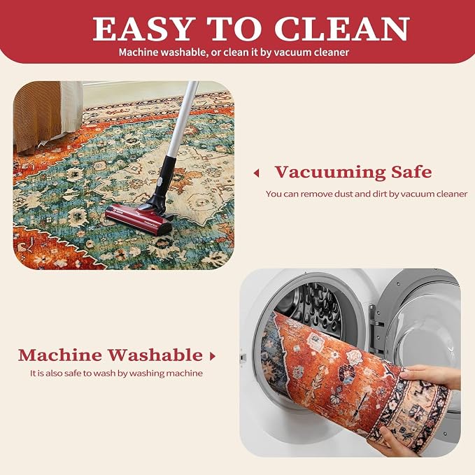 SERISSA Washable Rugs 6x9 Area Rugs, Large Non-Slip Boho Living Room Rug - Image 2