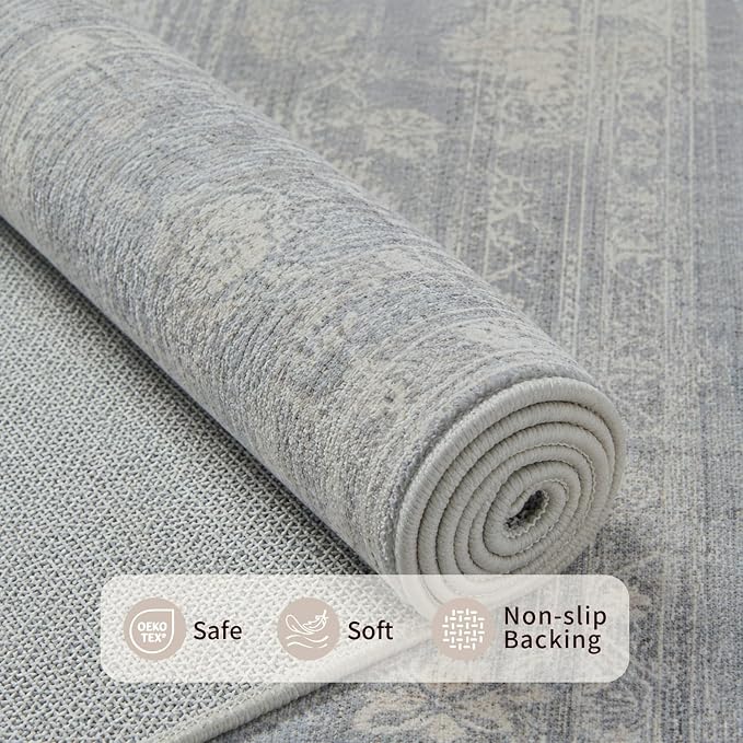 Rugxara 5x7 Area Rugs for Living Room Bedroom, Washable Blue Rug, Vintage - Image 5