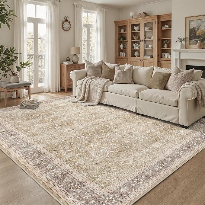 DCX Beige and Taupe 4x6 Rug, Kid & Pet Friendly by DCXWashableRug