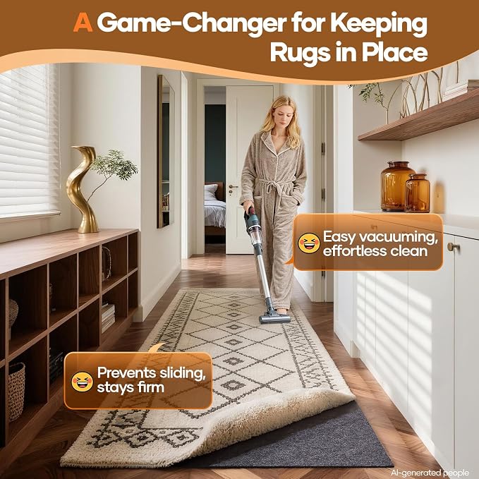 Veken Non Slip Cushioned Runner Rug Pad Gripper 2x5 Ft, Felt and Silicone - Image 2