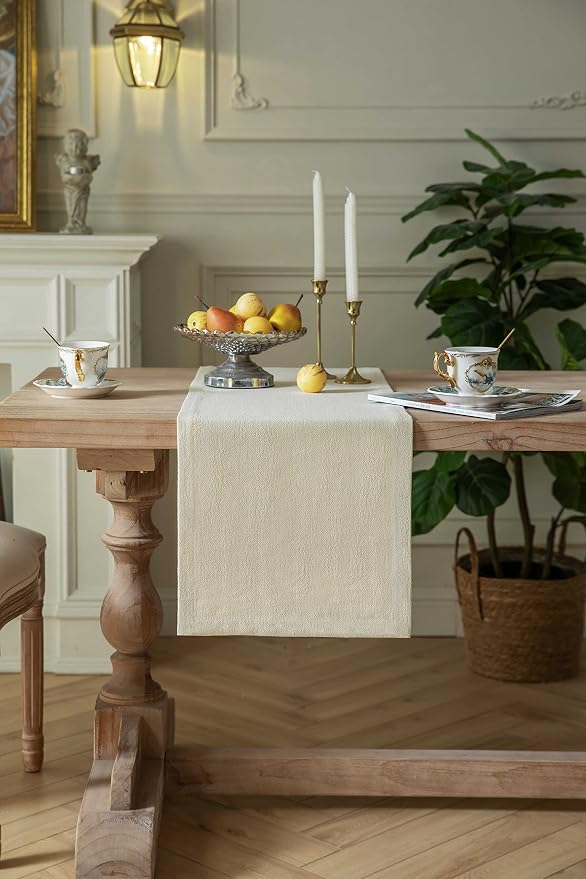 Burlap Style Farmhouse Table Runner, 14x48 Inches Cream | Thick Durable Fabric - Image 2