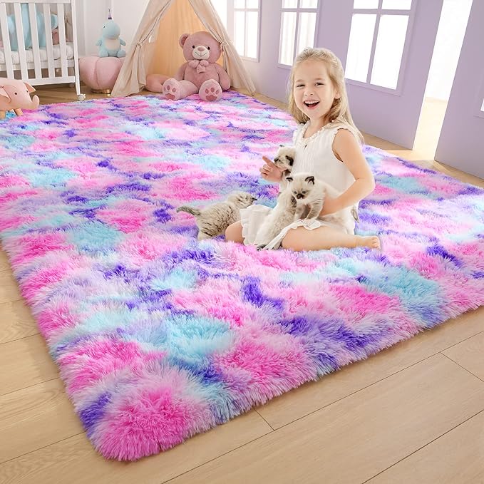 AROGAN Soft Rainbow Area Rugs for Girls Room 4x6 Feet, Fluffy Bedroom Rugs by AROGANAREARUG