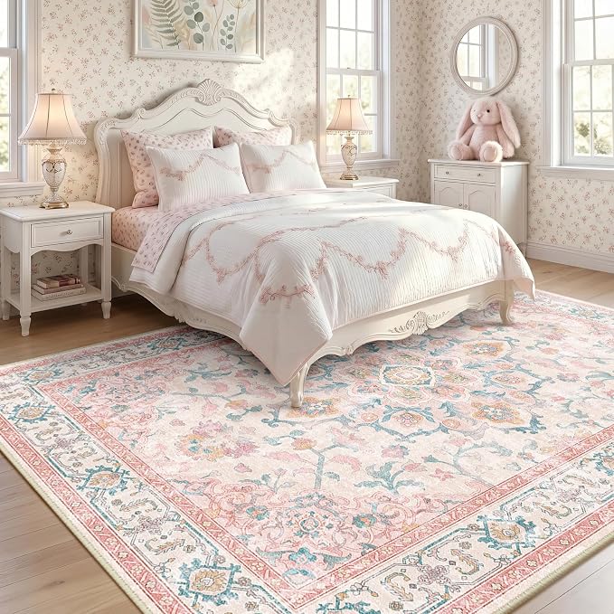 CAPALOCA Machine Washable Rugs Nursery Rug 8x10 Cute Girl Non Slip Low Pile - Image 2