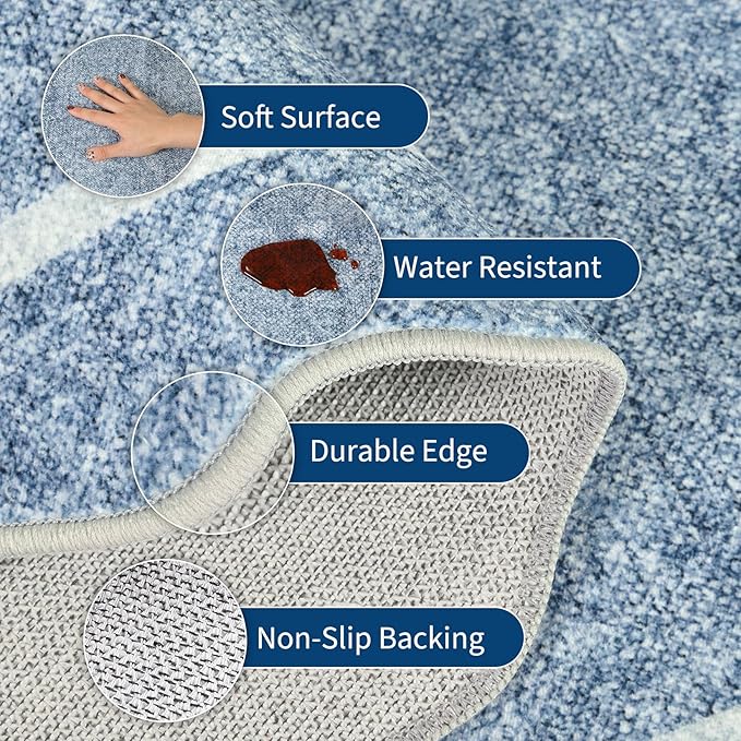 GarveeHome Scalloped Washable Runner Rug 2x6 Non Slip Kitchen Rugs Modern Blue - Image 5