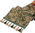 Ditsy Floral Table Runner Daisy Green 13 x 79 Inch | Jacquard Weave Flower by HomeyHo