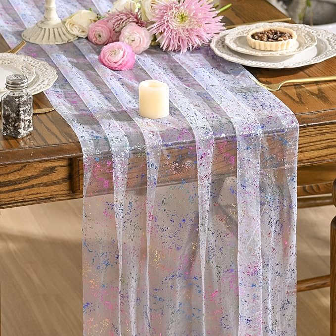 Artoid Mode 6PCS Colorful Gold Gauze Table Runner 120 Inch 10FT, Glitter by ArtoidMode