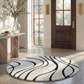 SAFAVIEH Florida Shag Collection 4' Round Ivory / Black SG471 Abstract Wave by Unknown