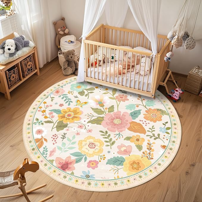 RELEANY Floral 4ft Area Rugs Washable Print Boho Cute Carpet Non Slip Flower - Image 3