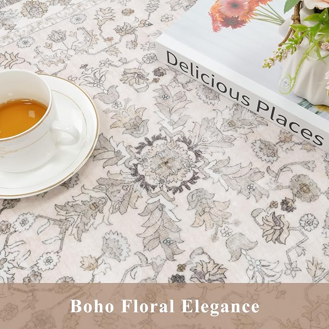 2x8ft Kitchen Runners Rugs Non Skid Washable – Boho Floral Stain-Resistant - Image 9