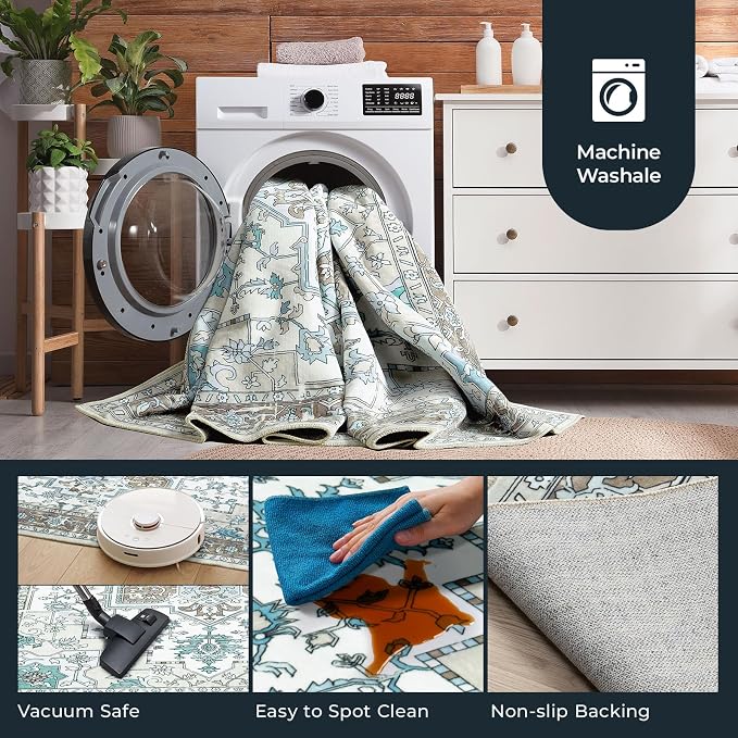 Farmhouse 9x12 Area Rugs for Living Room, Machine Washable Non Slip Carpet - Image 4