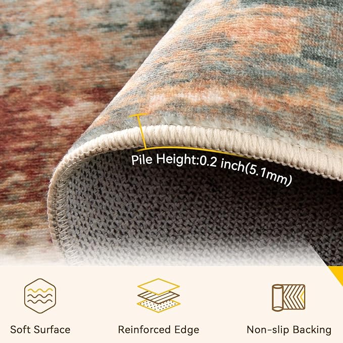 RELEANY Washable Area Rugs Square 9ft Non-Slip Modern Abstract Soft - Image 2