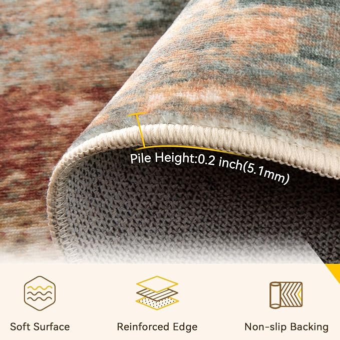 RELEANY Washable Area Rugs Square 6ft Non-Slip Modern Abstract Soft - Image 2