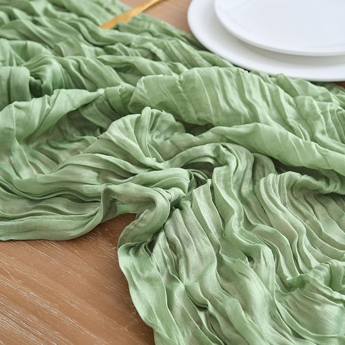 Asee'm 3pcs Cheesecloth Table Runner 120 Inches Sage Green Boho Gauze Cheese - Image 4