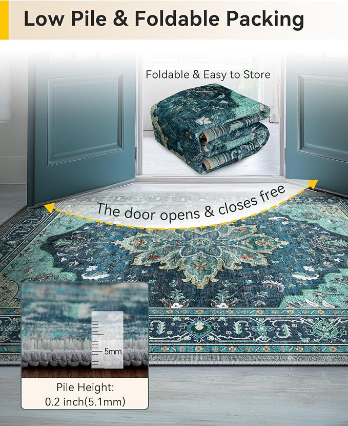 RELEANY Area Rugs 3'x4' Washable Non-Slip, Floral Vintage Distress Medallion - Image 5