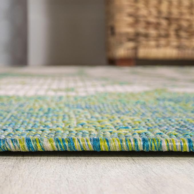 JONATHAN Y Floral Textured Weave Indoor Outdoor Round Area Rug 4 Ft Cream/Green - Image 5