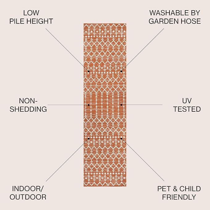 JONATHAN Y Moroccan Geometric Indoor Outdoor Runner Rug 2X8 Orange/Cream - Image 2