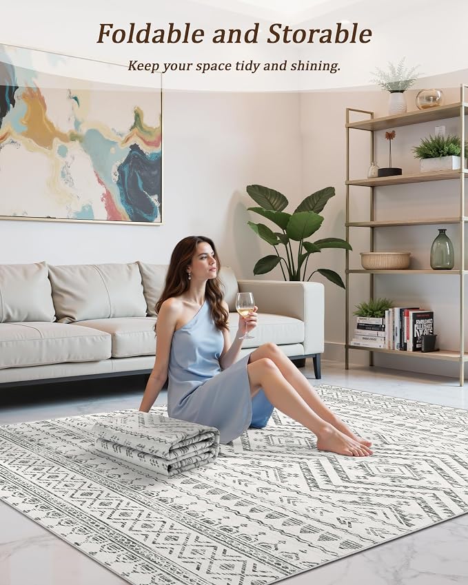 Miukiki 4x6 Area Rug for Living Room Moroccan Washable Rugs Non Slip Indoor - Image 5