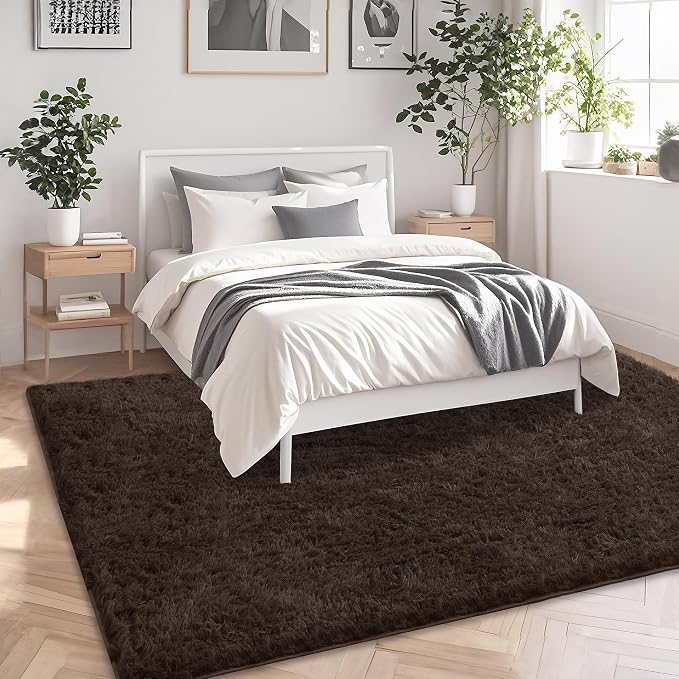 Brown Area Rug for Bedroom, 4x6 Fluffy Shag Rugs for Living Room Nursery - Image 4