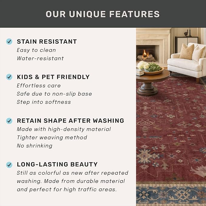 Hazo Haus Burgundy Washable 3x20 Extra Long Hallway Runner Rug, Neutral Boho - Image 6