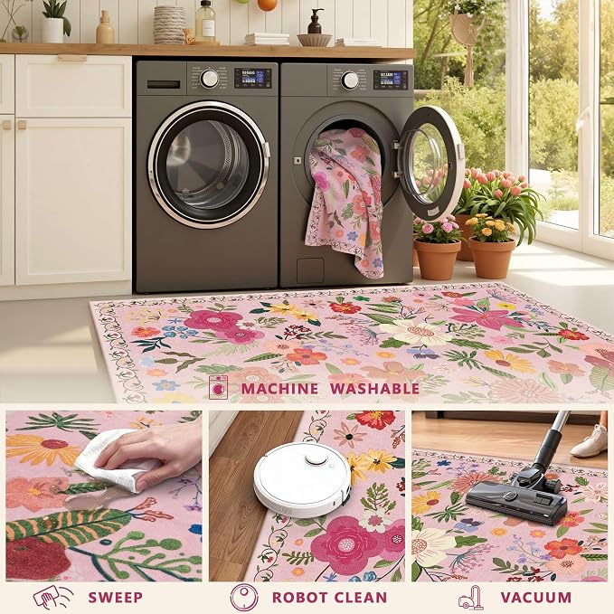 Latte&Fog Pink 4x6 Washable Rug - Image 9