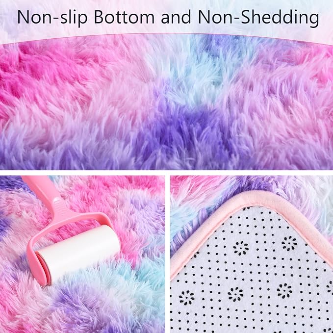 AROGAN Soft Rainbow Area Rugs for Girls Room 4x6 Feet, Fluffy Bedroom Rugs - Image 2