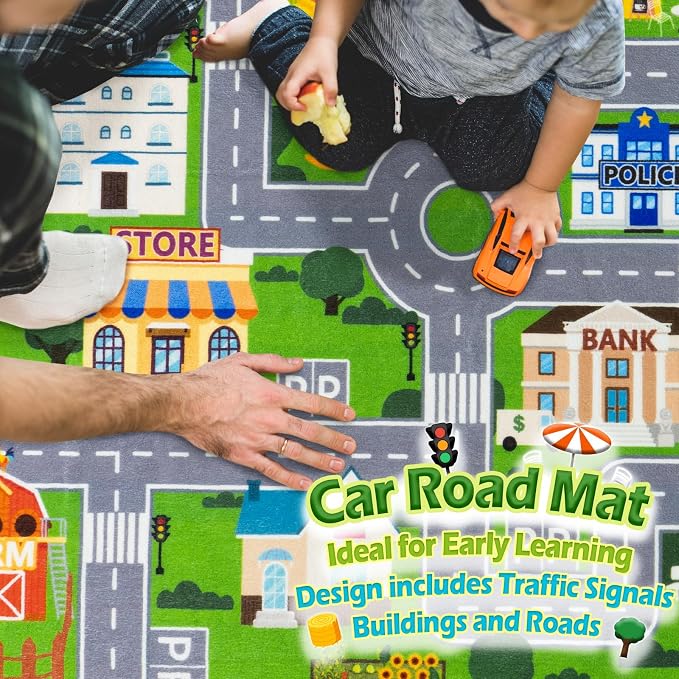 Car Rug Play Mat for Kids Toy Cars, City Road Traffic Playmat for Kid Bedroom - Image 4