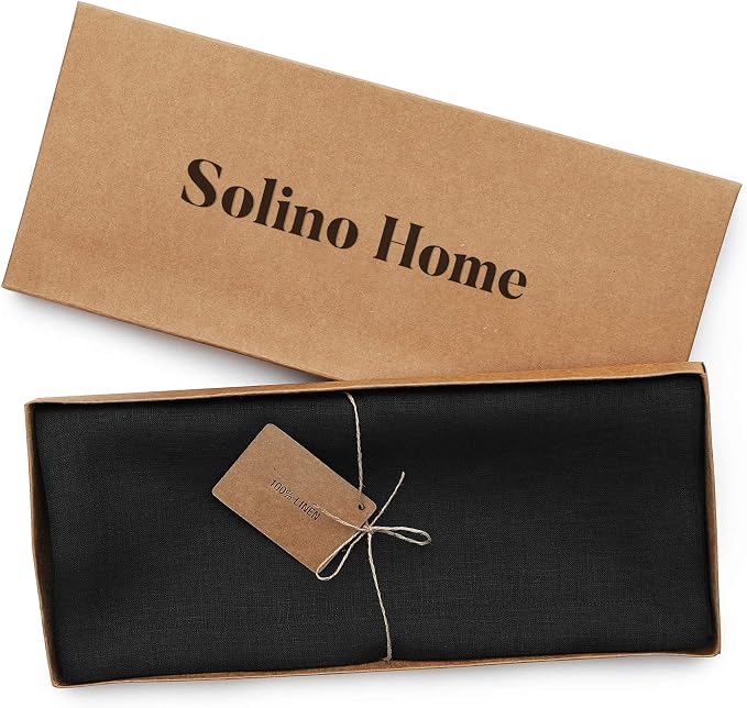 Solino Home 100% Pure Linen Table Runner Black, Fete 14 x 132 Inch Long | Table - Image 5
