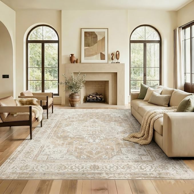6x9 Area Rug for Living Room-Vintage Farmhouse Boho Floral Neutral Washable by Unknown