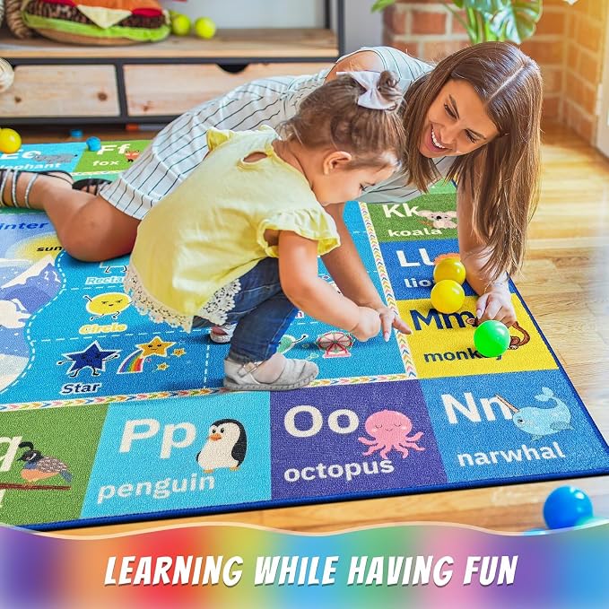 Macgace ABC Kids Rug for Playroom, 3x5 Washable Classroom Area Rugs, Toddler - Image 2