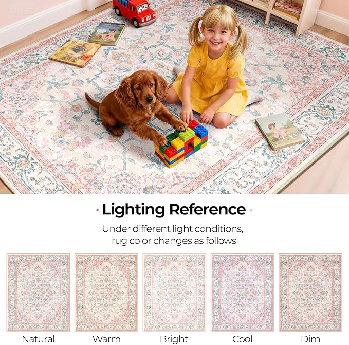 CAPALOCA Machine Washable Rugs Nursery Rug 8x10 Cute Girl Non Slip Low Pile - Image 7