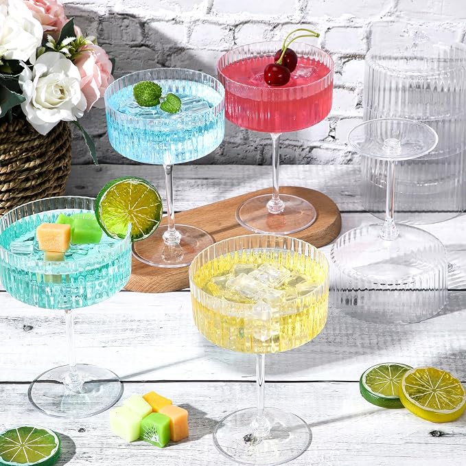 Jingmore 48 Pcs Ribbed Martini Glasses 10 oz Disposable Plastic Vintage Ribbed - Image 7