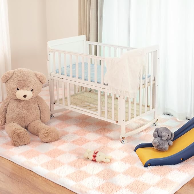 Super Soft Rug for Bedroom, 5x7 Ft Pink and White Area Rug Classic Checkered - Image 6