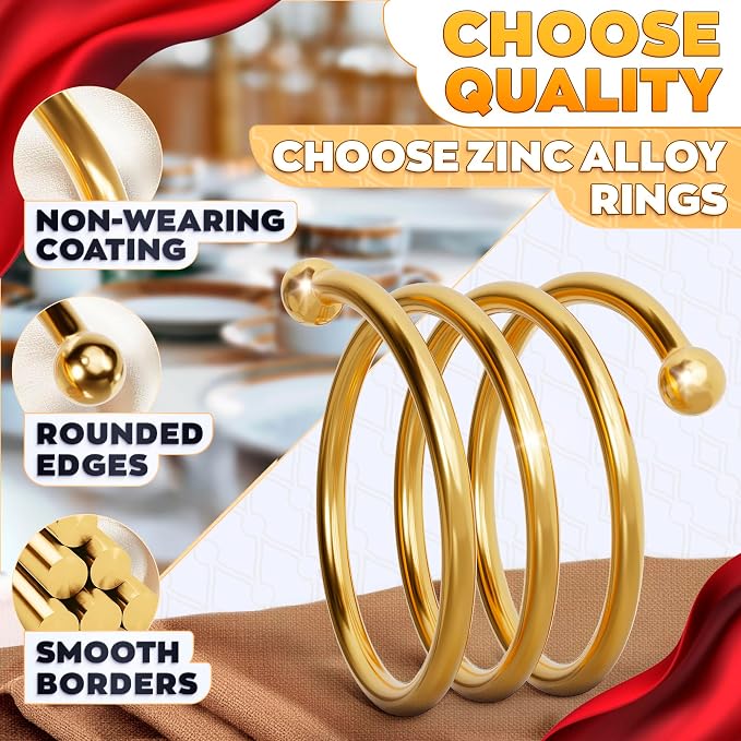 Gold Napkin Rings Set of 8, Elegant Spiral Holders - Image 3