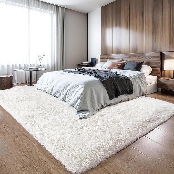 KICHOWUA Thick Area Rug Cream White Fluffy Shag 3x5 - Image 6