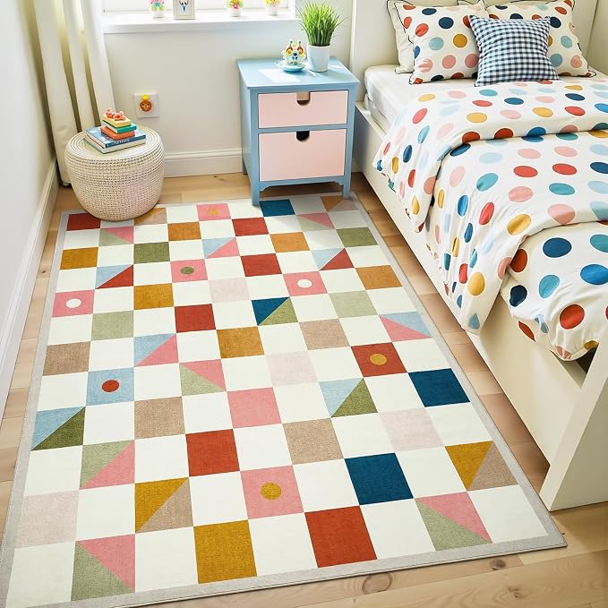 Terrug Multicolored Geometric Checkered Rug by TerrugHomeDecor