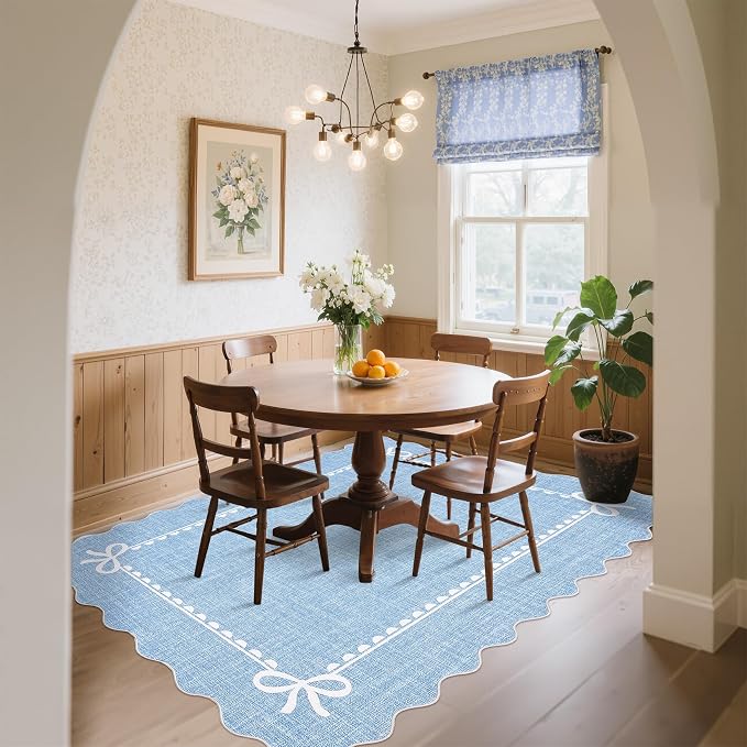 GarveeHome Scalloped Bow Rug for Living Room, Solid Blue Rug for Dorm, Washable - Image 8